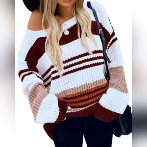 KIRUNDO Women's 2024 Fall Winter Striped Color Block Short Sweater Long Sleeve